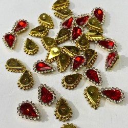 Kırmızı Gold Kasalı Damla Dikme Taş -PDT-77