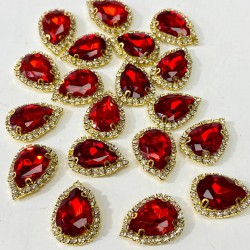 Kırmızı Gold Kasalı Damla Dikme Taş-PDT-86