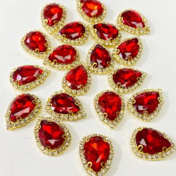 Kırmızı Gold Kasalı Damla Dikme Taş-PDT-86