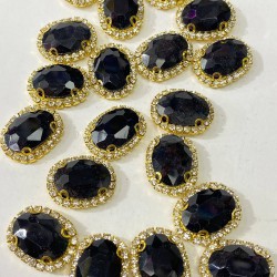 Siyah Gold Kasalı Oval Dikme Taş-PDT-93