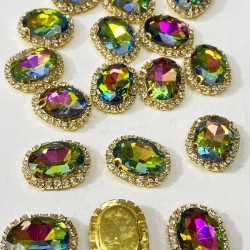 Yeşil Janjanlı Gold Kasalı Oval Dikme Taş-PDT-94