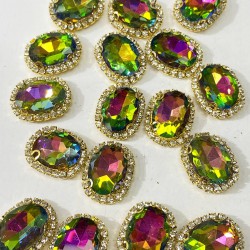 Yeşil Janjanlı Gold Kasalı Oval Dikme Taş-PDT-94