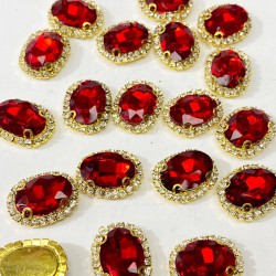 Kırmızı Gold Kasalı Oval Dikme Taş-PDT-95