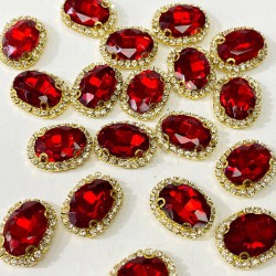 Kırmızı Gold Kasalı Oval Dikme Taş-PDT-95