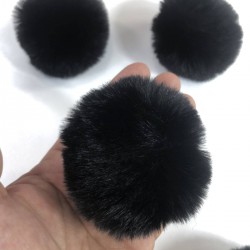 Tavşan Tüyü Peluş Ponpon Çanta Ayakkabı Süsleme Tüyü Siyah 1 Adet-PELPP-1001
