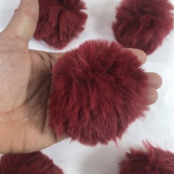 Tavşan Tüyü Peluş Ponpon Çanta Ayakkabı Süsleme Tüyü Kırmızı 1 Adet-PELPP-1002