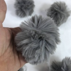 Tavşan Tüyü Peluş Ponpon Çanta Ayakkabı Süsleme Tüyü Füme 1 Adet-PELPP-1003