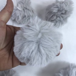 Tavşan Tüyü Peluş Ponpon Çanta Ayakkabı Süsleme Tüyü Gri 1 Adet-PELPP-1004