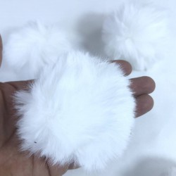 Tavşan Tüyü Peluş Ponpon Çanta Ayakkabı Süsleme Tüyü Beyaz 1 Adet-PELPP-1007