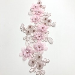 Pembe İnci İşlemeli Parça Güpür Dantel-PG-1002