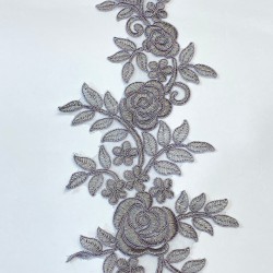 Gül Desen Gri Renk Dantel Güpür Aplik-PG-1014