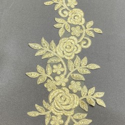 Gül Desen Kapiçino Renk Dantel Güpür Aplik-PG-1018