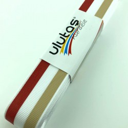 Kırmızı Bej Çizgi Baskılı Grogren Kurdele-PGK-132