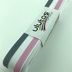 Pembe Gri Çizgi Baskılı Grogren Kurdele-PGK-135