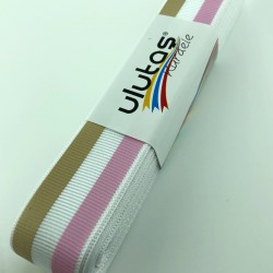 Pembe Bej Çizgi Baskılı Grogren Kurdele-PGK-139