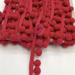 Koyu Kırmızı Şerit Ponpon 1,5cm-PPS-1025 Koyu Kırmızı Şerit Ponpon 1,5cm-PPS-1025