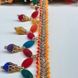 Renkli Kadife Badem Boncuklu Saçak Şerit-PPS-1050