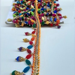 Renkli Kadife Badem Boncuklu Saçak Şerit-PPS-1050