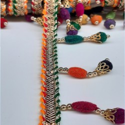 Renkli Kadife Boncuklu Badem Saçak Şerit-PPS-1051