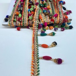 Renkli Kadife Boncuklu Badem Saçak Şerit-PPS-1051