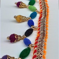 Renkli Kadife Badem Metalli Saçak Şerit-PPS-1055