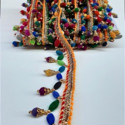 Renkli Kadife Badem Metalli Saçak Şerit-PPS-1055