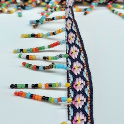 Renkli Desenli Kum Boncuklu Saçak Şerit-PPS-1057