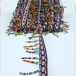 Renkli Desenli Kum Boncuklu Saçak Şerit-PPS-1057