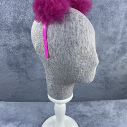 Fuşya Tüllü Ponponlu Kız Çocuk Tacı Organizasyon Tacı -PPTAC-1021