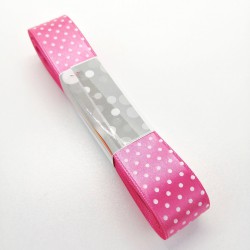 Fuşya Puantiyeli Saten Kurdele 2,5 cm 1 Metre-PUKR-101