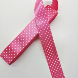 Fuşya Puantiyeli Saten Kurdele 2,5 cm 1 Metre-PUKR-101