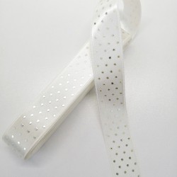 Beyaz Gümüş Puantiyeli Saten Kurdele 2,5 cm 1 Metre-PUKR-105