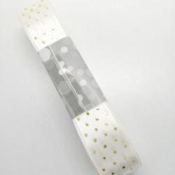 Beyaz Gold Puantiyeli Saten Kurdele 2,5 cm 1 Metre-PUKR-106