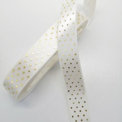 Beyaz Gold Puantiyeli Saten Kurdele 2,5 cm 1 Metre-PUKR-106