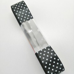 Siyah Puantiyeli Saten Kurdele 2,5 cm 1 Metre-PUKR-107