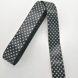 Siyah Puantiyeli Saten Kurdele 2,5 cm 1 Metre-PUKR-107