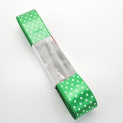 Yeşil Puantiyeli Saten Kurdele 2,5 cm 1 Metre-PUKR-108