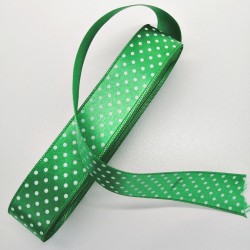 Yeşil Puantiyeli Saten Kurdele 2,5 cm 1 Metre-PUKR-108