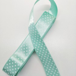 Su Yeşili Puantiyeli Saten Kurdele 2,5 cm 1 Metre-PUKR-109