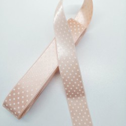 Koyu Krem Puantiyeli Saten Kurdele 2,5 cm 1 Metre-PUKR-110