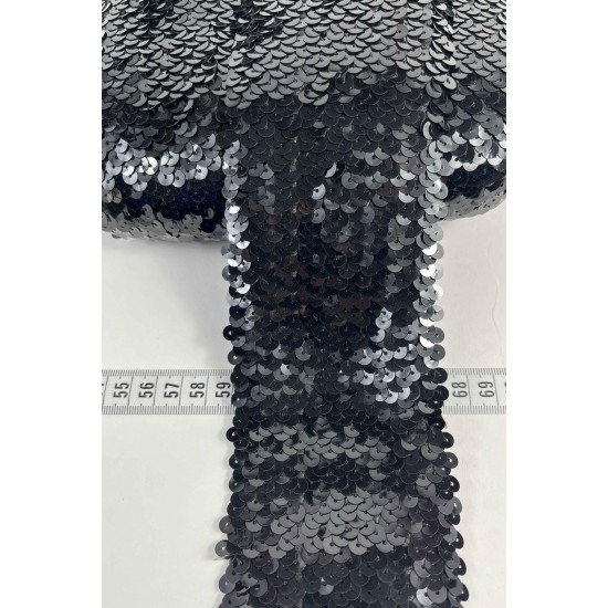 Siyah Glitterexa Komple Pullu Likralı Şerit 9 Cm &ndash; Esnek Payetli Sahne ve Kost&uuml;m Şeridi 1 Metre-PULLULIKRALI-1