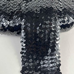 Siyah Glitterexa Komple Pullu Likralı Şerit 9 Cm &ndash; Esnek Payetli Sahne ve Kost&uuml;m Şeridi 1 Metre-PULLULIKRALI-1