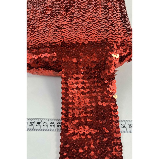 Kırmızı Glitterexa Komple Pullu Likralı Şerit 9 Cm &ndash; Esnek Payetli Sahne ve Kost&uuml;m Şeridi 1 Metre-PULLULIKRALI-2