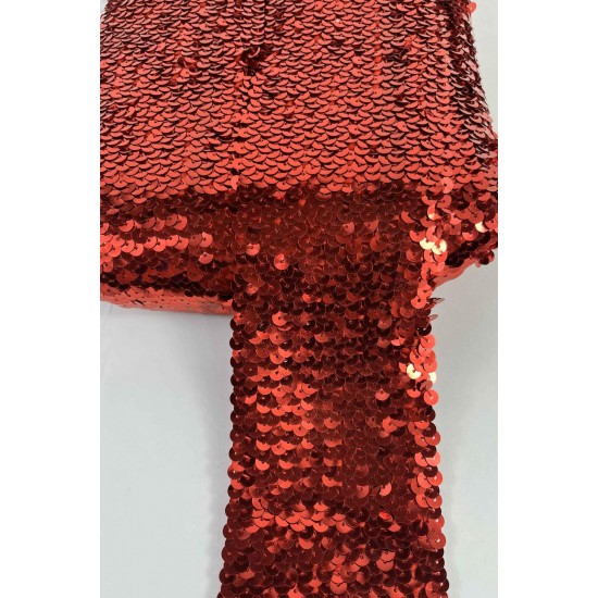 Kırmızı Glitterexa Komple Pullu Likralı Şerit 9 Cm &ndash; Esnek Payetli Sahne ve Kost&uuml;m Şeridi 1 Metre-PULLULIKRALI-2