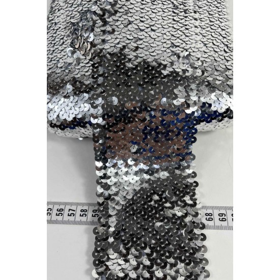 G&uuml;m&uuml;ş Glitterexa Komple Pullu Likralı Şerit 9 Cm &ndash; Esnek Payetli Sahne ve Kost&uuml;m Şeridi 1 Metre-PULLULIKRALI-3