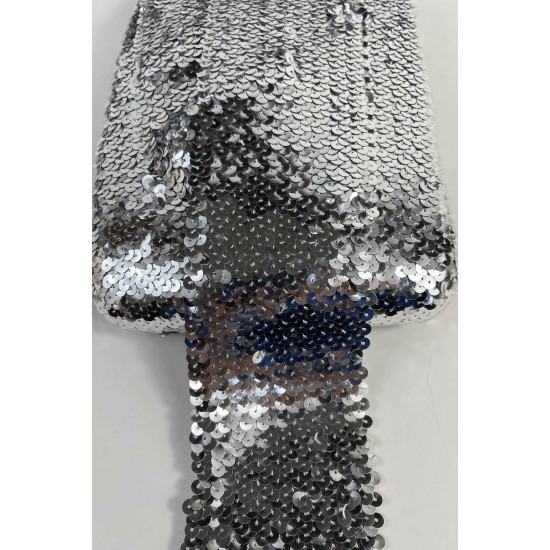 G&uuml;m&uuml;ş Glitterexa Komple Pullu Likralı Şerit 9 Cm &ndash; Esnek Payetli Sahne ve Kost&uuml;m Şeridi 1 Metre-PULLULIKRALI-3