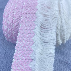 Pembe Çizgi Desenli Pamuk Saçak Şerit Püskül-PUSKUL-1029 Pembe Çizgi Desenli Pamuk Saçak Şerit Püskül-PUSKUL-1029