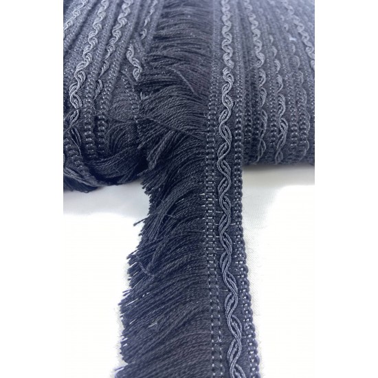 Siyah Çizgili Yüksek Kalite Pamuk Saçak Şerit Püskül-PUSKUL-1034