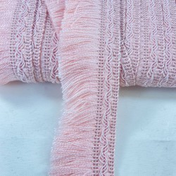 Pembe Çizgili Yüksek Kalite Pamuk Saçak Şerit Püskül-PUSKUL-1035 Pembe Çizgili Yüksek Kalite Pamuk Saçak Şerit Püskül-PUSKUL-1035