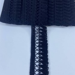 Siyah Çapraz Desenli Yüksek Kalite Saçak Şerit Püskül-PUSKUL-1041 Siyah Çapraz Desenli Yüksek Kalite Saçak Şerit Püskül-PUSKUL-1041